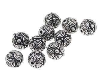Silver Beads - 8mm Silver Bali Beads - TierraCast Pewter Dots and Spirals Antique Silver Metal Beads - (P289)