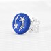 Shooting Stars Space Galaxy Ring Celestial Jewelry in Sapphire Blue Glitter Polymer Clay with Adjustable Silver Filigree Ring Base