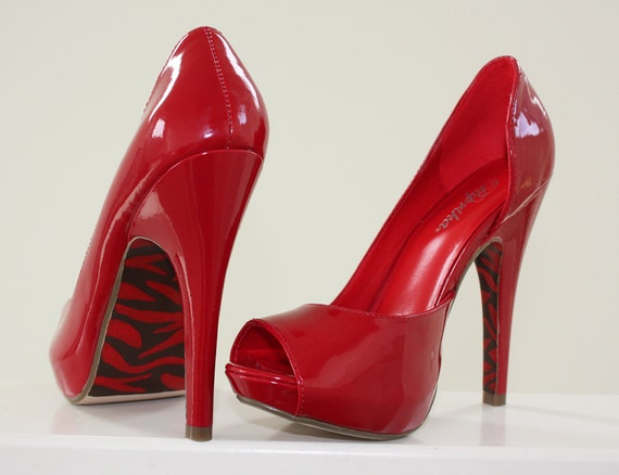 red patent stilettos