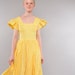 Vintage Yellow Dotted Swiss Maxi Dress // Ruffle Sleeve Sundress // Full Skirt // XS S