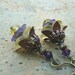 Purple and Yellow Flower Earrings with Lucite Flowers, Czech Glass, and Antiqued Brass