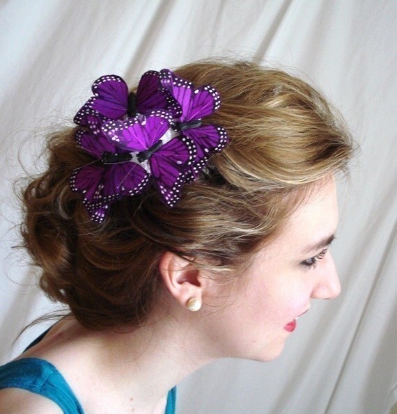 Items similar to purple butterflies hair comb, bridal butterfly hair accessory CAST SHADOWS