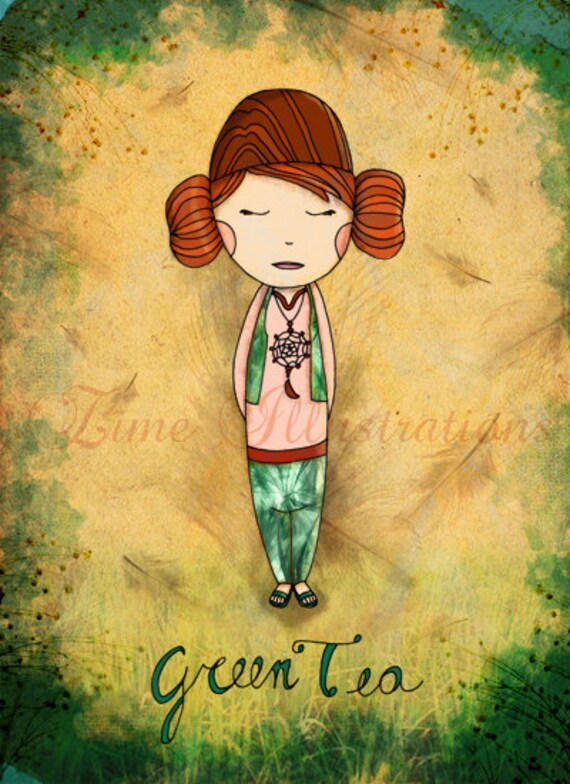 Items similar to Art for Kitchen Tea Lover Green Tea Girl Autumn