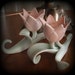 Vintage Fitz and Floyd Pink Tulip Candle Holders Pair Green Leaves Stems