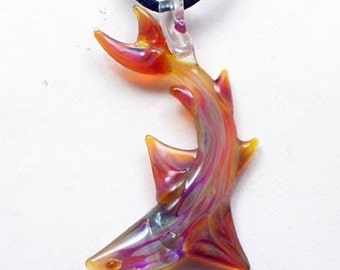 Hand Blown Glass Amber Purple Shark Pendant