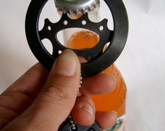 Recycled bike gear bottle opener