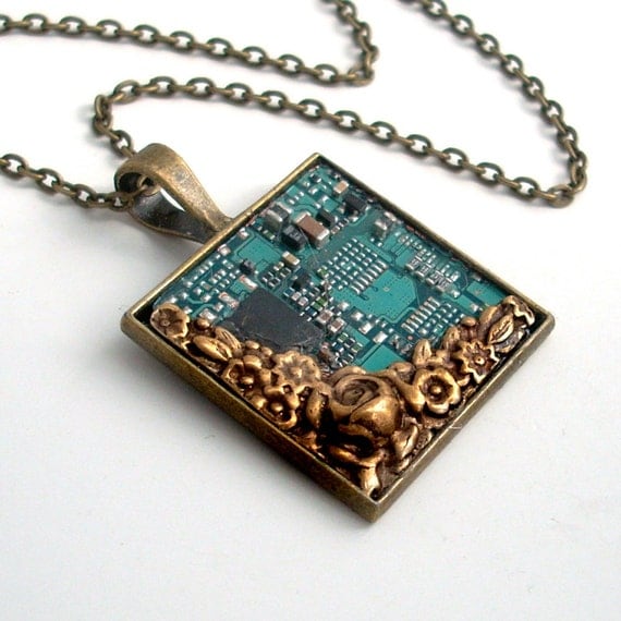 Unisex Circuit Board Necklace Industrial Techno Geek