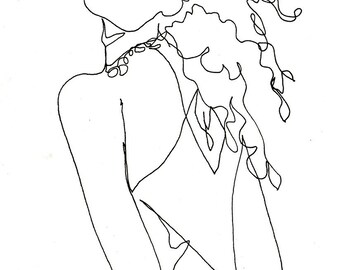 Items similar to Art Pen and Ink Drawing Love Woman Man Valentine Art ...
