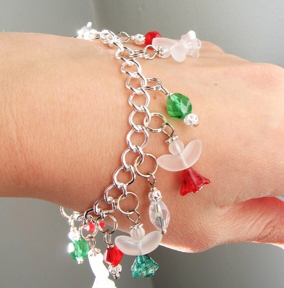 Lovely Delicate Beaded Angel Charm Bracelet Christmas Holiday