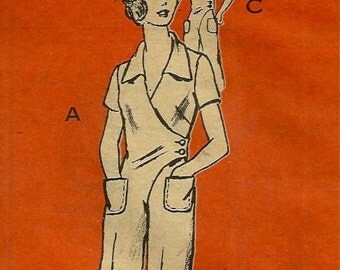 Anne Adams 4711 1970s Misses V Neck Side Buttoned Wrap Jumpsuit Pattern Women's Vintage Sewing Pattern Size 12 Bust 34 Uncut