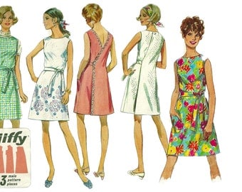 Simplicity 8239 1960s Misses Jiffy Back Wrap Dress Pattern Womens Vintage Sewing Pattern Size 12 Bust 34