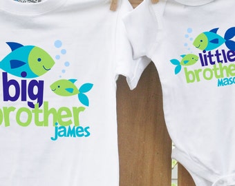big brother little brother (or sister) matching set - the funky fish sea life ocean tees