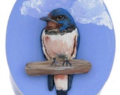 Barn Swallow Original Bird Sculpture of Polymer Clay on Wood Keepsake Box Bird Lovers Gift