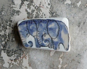 Blue Pattern Beach Pottery Elephants