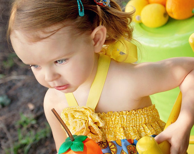 Girls Summer Dress - Toddler Clothes - Baby Outfit - Beach - Zoo - Blue - Lemons - Cotton - Hallther Dress - Sizes 3 months to 5 years