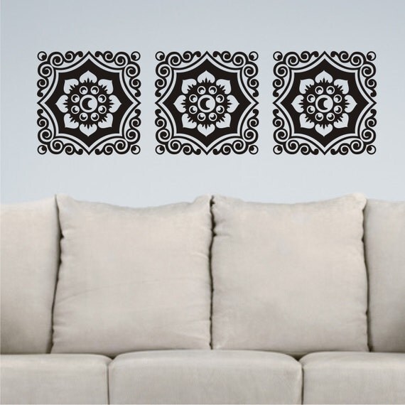 Items similar to Floral Damask Motif Trio - 3 Panel Design ...