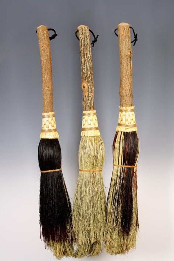 Round Fireplace Broom in your choice of Natural Black Rust