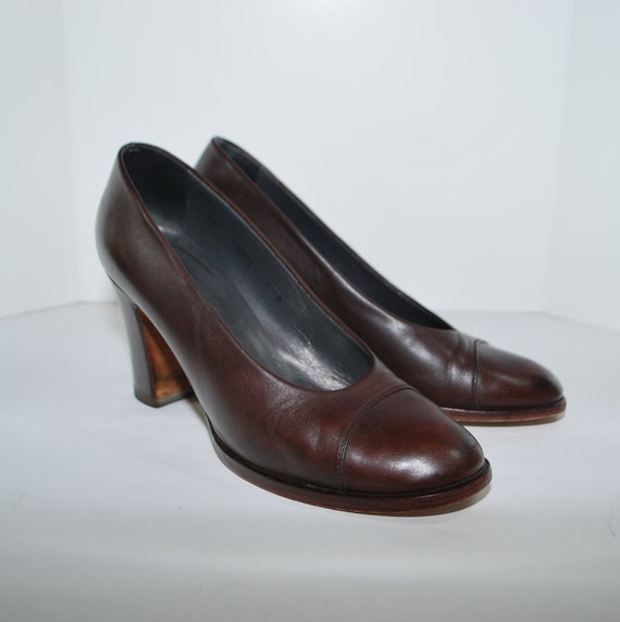 Vintage Walter Steiger Brown Leather 40s Joan Crawford Pumps