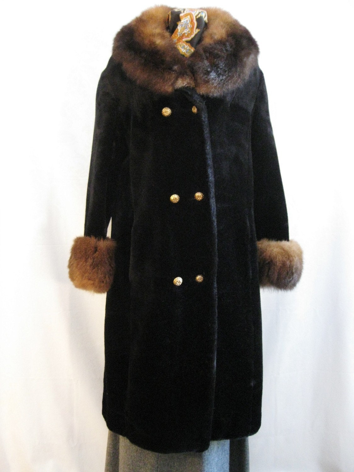 Soft Seal Faux Fur Plush Coat with Real Fur Collar Size Large