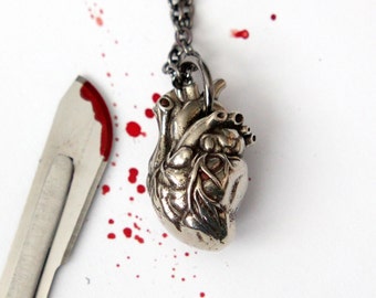 Anatomical Heart Necklace Antique Silver Anatomical Heart Pendant Necklace Anatomical Heart Charm Necklace 154