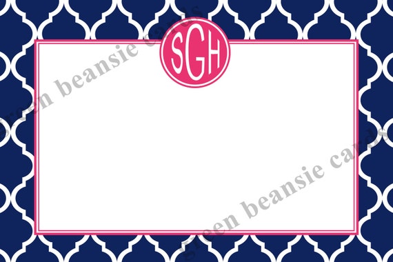 MODERN NAVY & PINK Monogram 4" x 5.5" Printable Flat Card Il_570xn