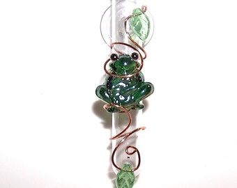 glass Frog bud vase w/suction cup Handcrafted window vases hanging rooting vase rooters
