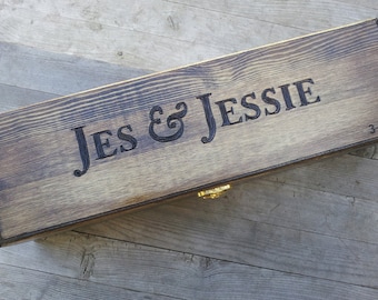 Custom Wedding Wine Box, Wine box ceremony, Memory Box, Time Capsule, Anniversary gift, love letters, first fight box, rustic wine box