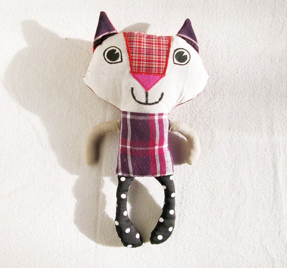 SALE Plush Cat Recycled Fabric Doll Patchwork