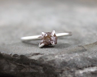 Raw Diamond Ring - Engagement Rings - Wedding Ring - Raw Gemstone - Conflict Free - Sterling Silver - Promise Rings - April Birthstone