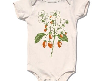 Organic Baby Clothes Organic Onesie baby strawberry one piece Infant organic flower bodysuit natural clothes botanical baby girl shower gift