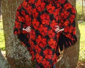 Poinsettia Perfection Reversible Black Chamois and Poinsettia Double Fleece Poncho