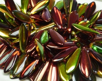 16x5mm Magic Ruby Czech Glass Dagger Beads (DW34)