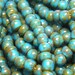 32/0 7x5mm Aqua White Heart Picasso Czech Glass Seed Bead Strand (C192)