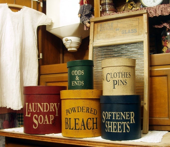 Laundry Room round primitive Shaker Boxes 5 piece set