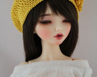 Yellow Crochet Hat for MSD BJD, 1/4 Dollfie, Minifee Doll Clothes, Casual Style