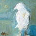 White Bird Oil Painting with Sea Shore Blue Background