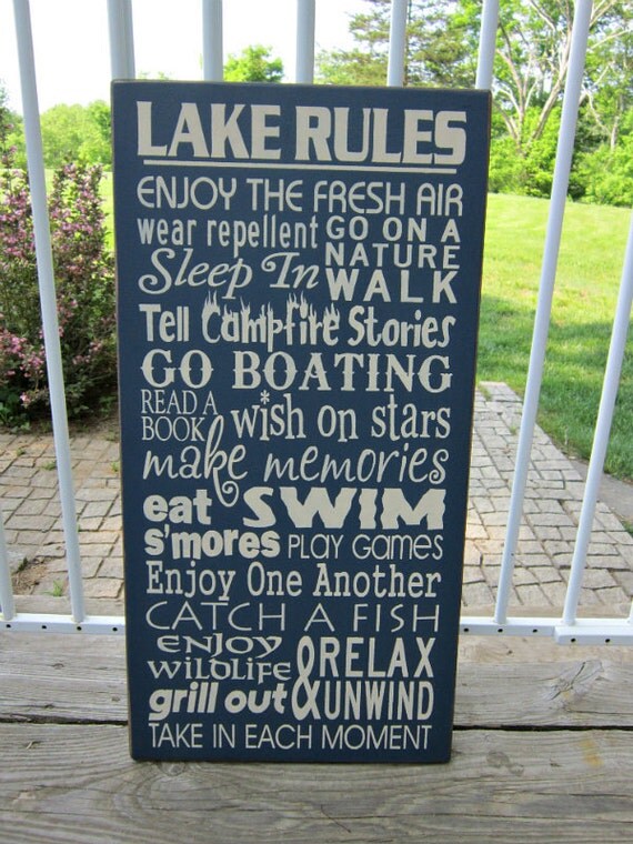 Large Wood Sign Lake Rules Enjoy The Fresh by BedlamCountryCrafts