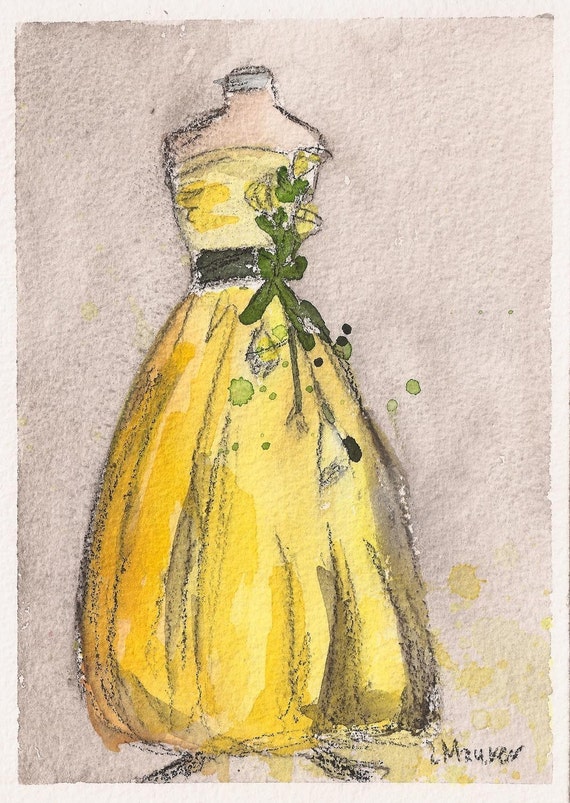 Items similar to Print - Watercolor and Charcoal Painting - Yellow ...