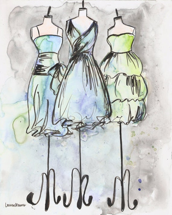 Print - Watercolor and Ink Painting - Vintage Dress Painting - Pale ...