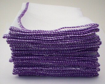 One Dozen Unpaper Towels Purple Bordered - Eco Friendly Reusable Birds Eye Cotton - Home and Living