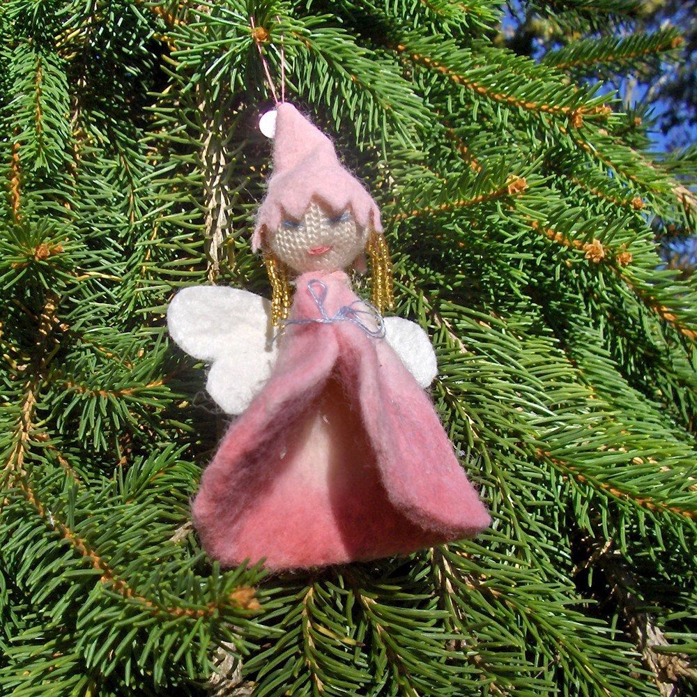 Holiday Felt Pink Angel Tree Ornament vintage inspired Handmade Christmas decor