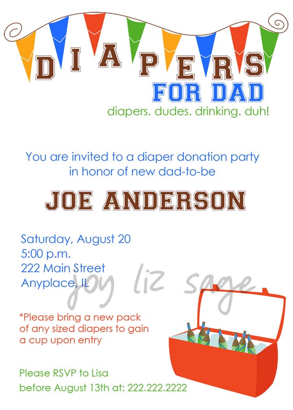 Diapers for Dad Invitation Digitial File Only Print option