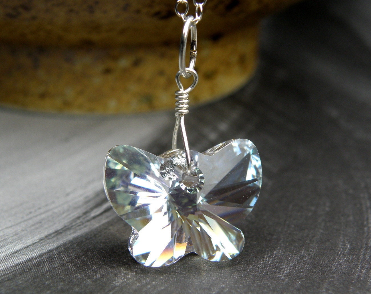Butterfly Crystal Necklace Swarovski Crystal Pendant by fineheart