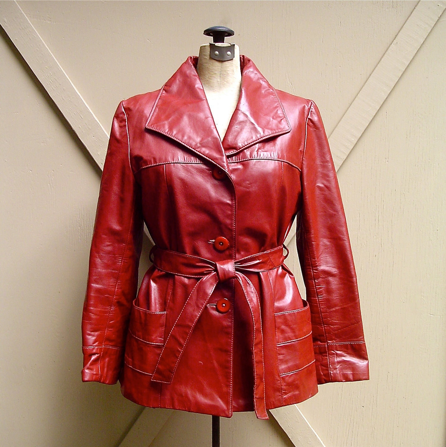 70s vintage Burgundy Leather Coat / Feller's Leather Coat