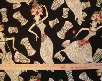 WOMEN FABRIC Alexander Henry Carmen Black 2004 Rare - 1 Yard - #L11