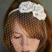 Wedding headband, Ivory lace rose headband with birdcage veil