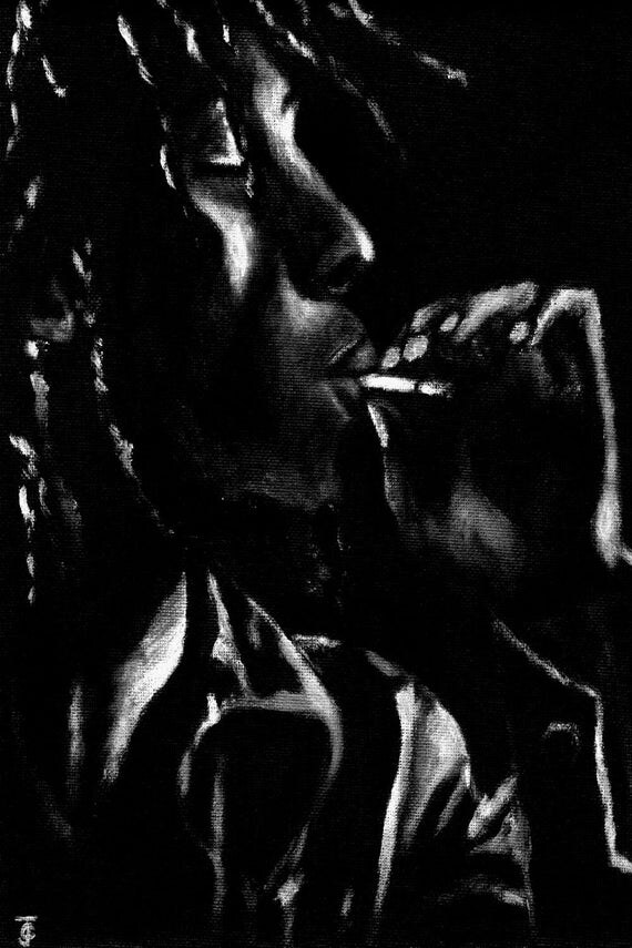 bob marley painting black and white