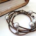 Large Pearl Leather necklace wrap bracelet sterling