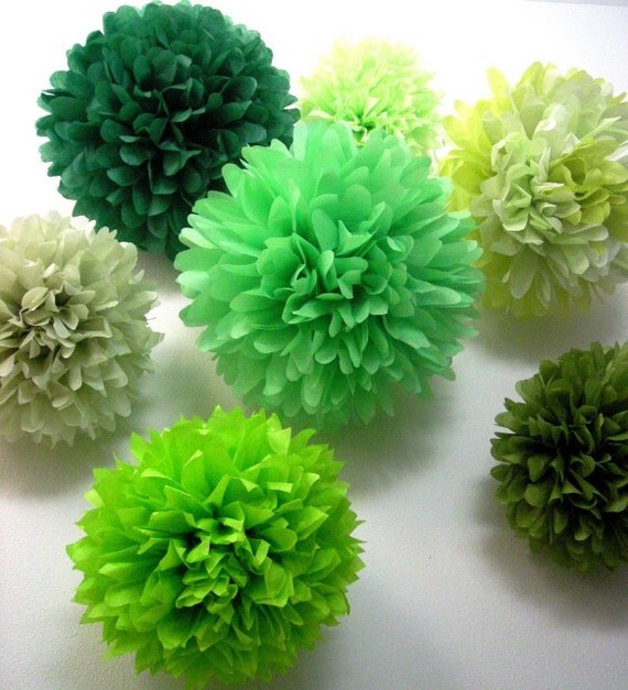 tissue pom small pom garland Mixed  tissue paper //  10 ceremony Greens poms wedding