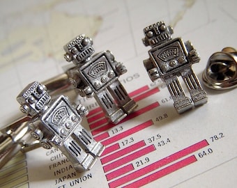 Robot Cufflinks & Robot Tie Tack SET OF 3 Original Design By Cosmic Firefly Father's Day Gifts Men's Gifts For Men Dads